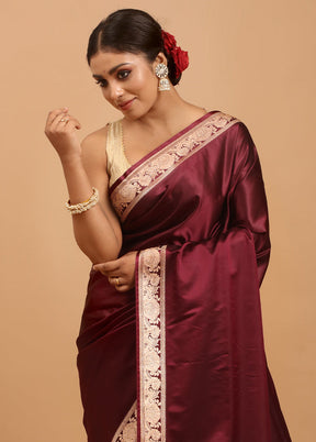 Purple Banarasi Silk Saree With Blouse Piece