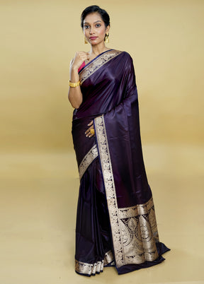 Purple Banarasi Silk Saree With Blouse Piece