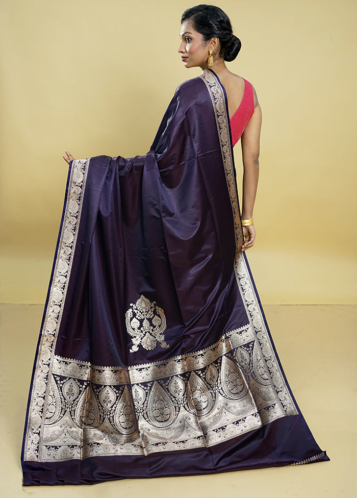 Purple Banarasi Silk Saree With Blouse Piece