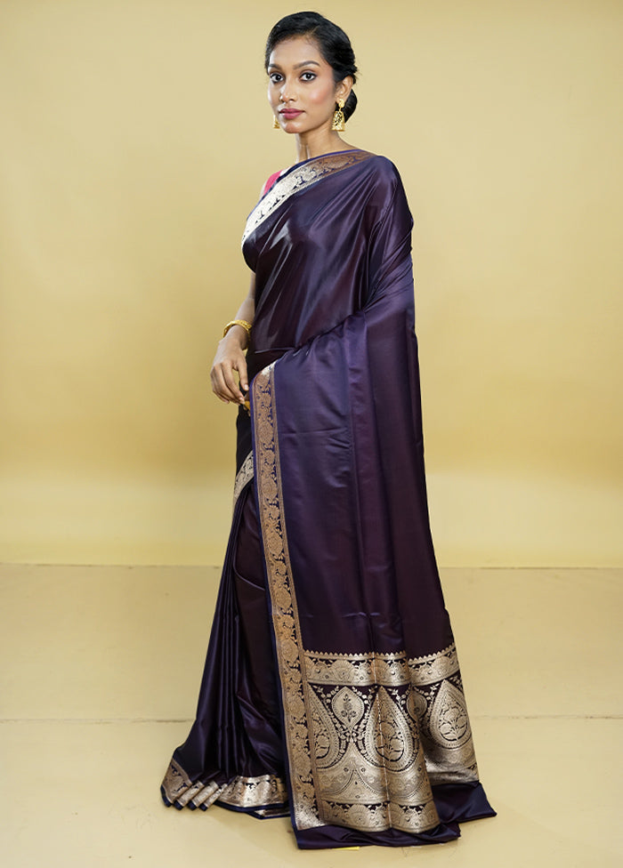 Purple Banarasi Silk Saree With Blouse Piece