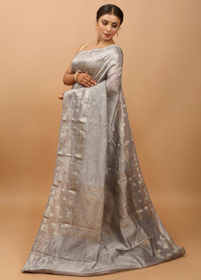 Grey Crushed Tissue Silk Saree With Blouse Piece