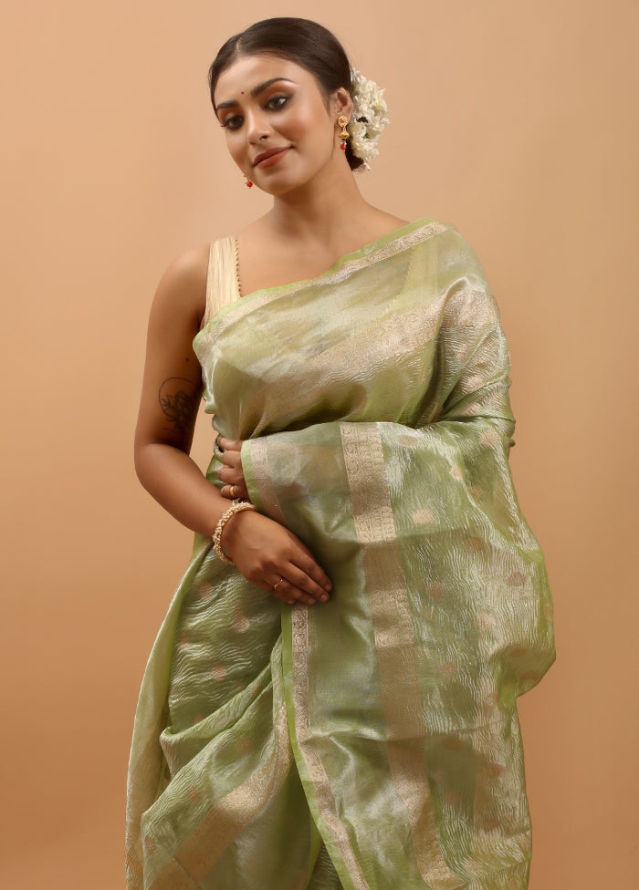 Green Crushed Tissue Silk Saree With Blouse Piece