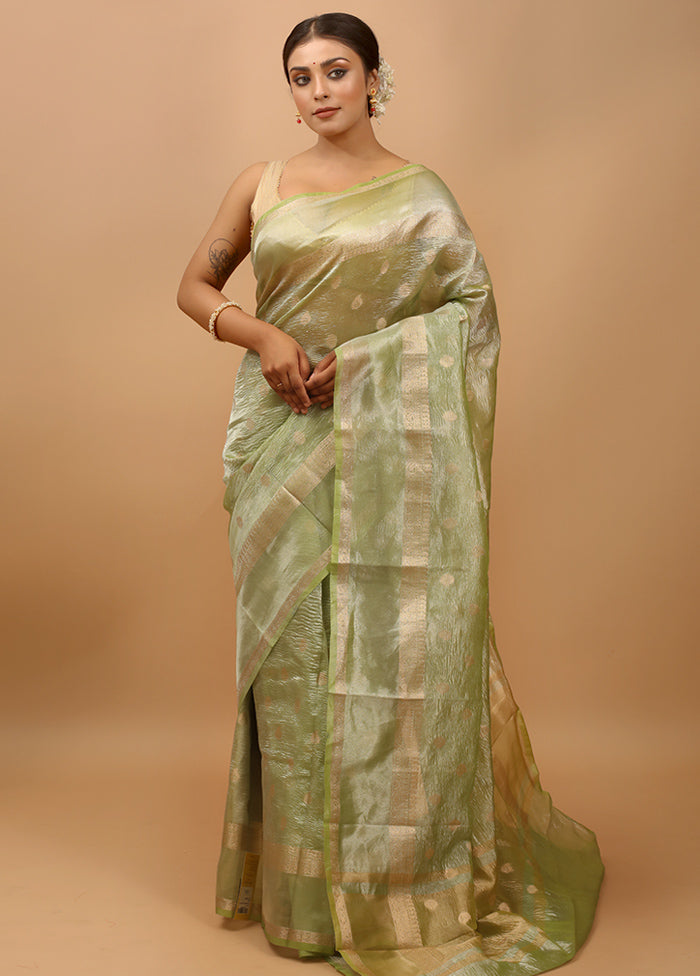 Green Crushed Tissue Silk Saree With Blouse Piece