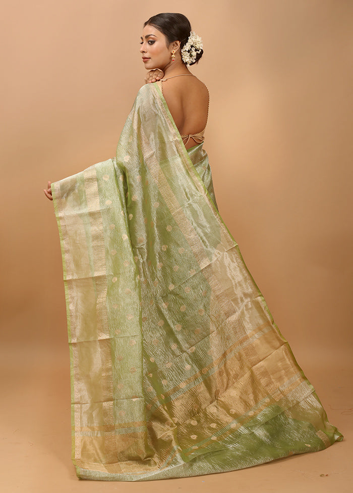 Green Crushed Tissue Silk Saree With Blouse Piece