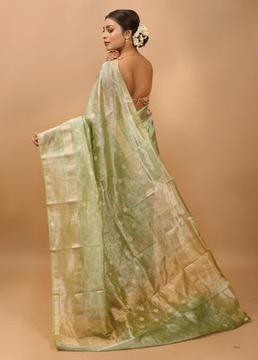 Green Crushed Tissue Silk Saree With Blouse Piece