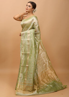 Green Crushed Tissue Silk Saree With Blouse Piece