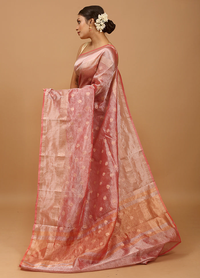 Pink Crushed Tissue Silk Saree With Blouse Piece