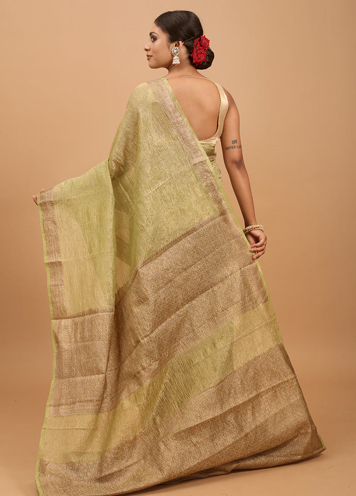 Green Crushed Tissue Silk Saree With Blouse Piece