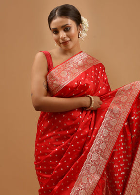 Red Banarasi Silk Saree With Blouse Piece