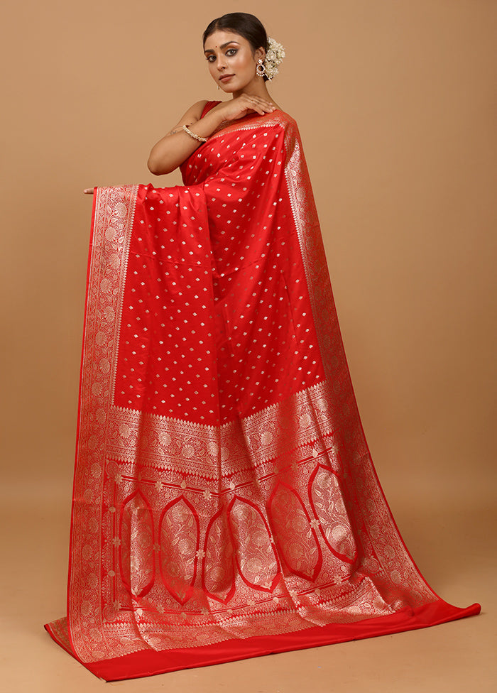 Red Banarasi Silk Saree With Blouse Piece