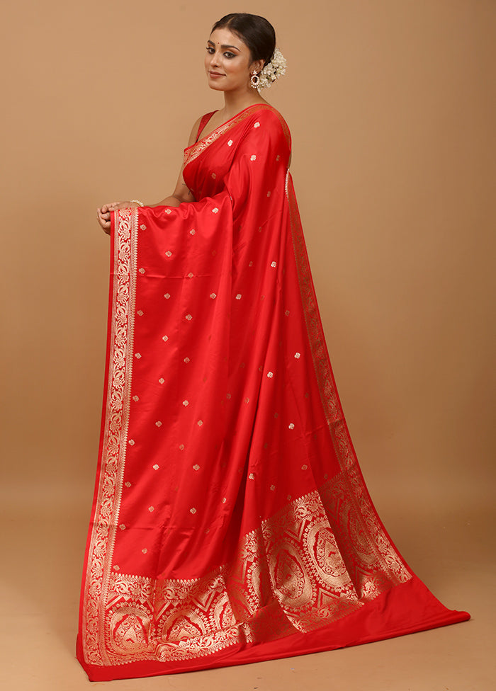 Red Banarasi Silk Saree With Blouse Piece