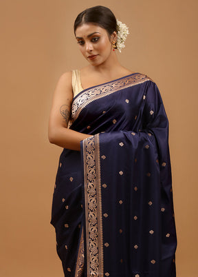 Blue Banarasi Silk Saree With Blouse Piece