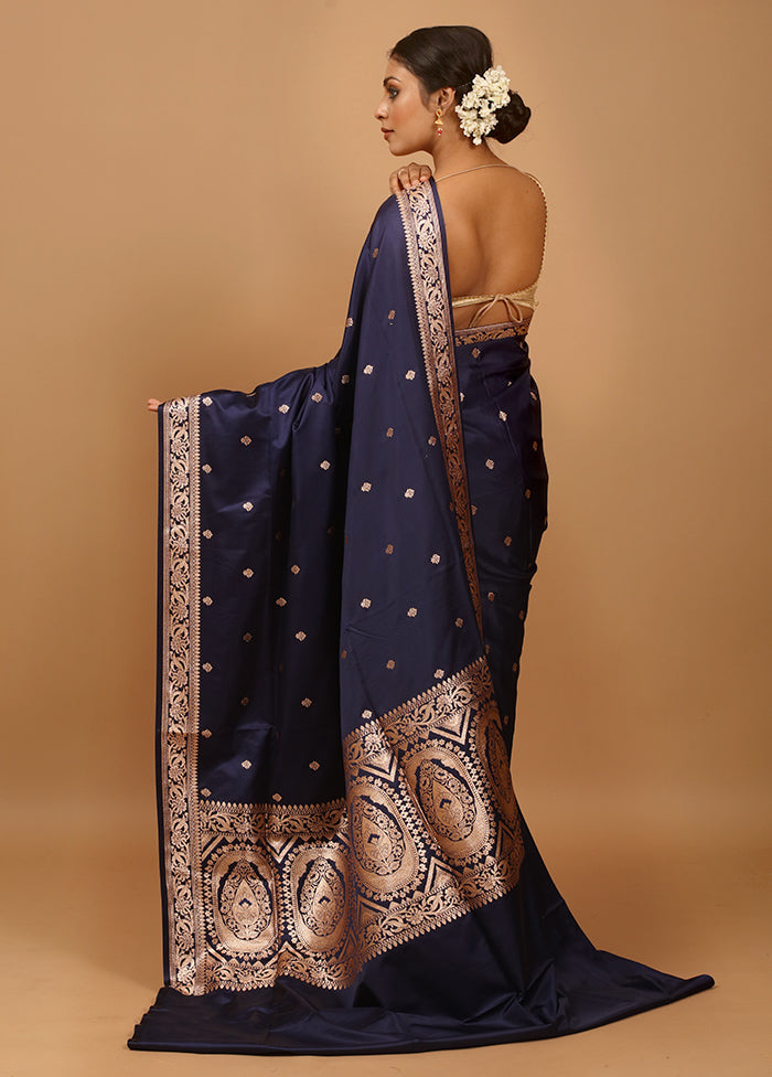 Blue Banarasi Silk Saree With Blouse Piece