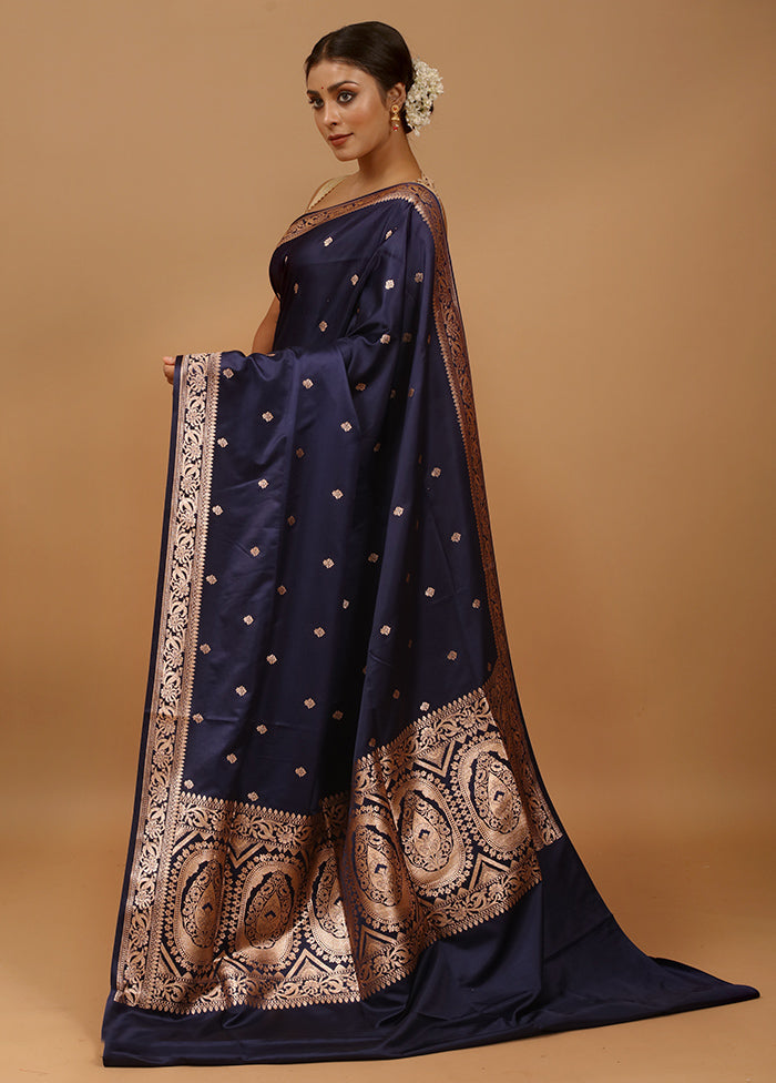 Blue Banarasi Silk Saree With Blouse Piece