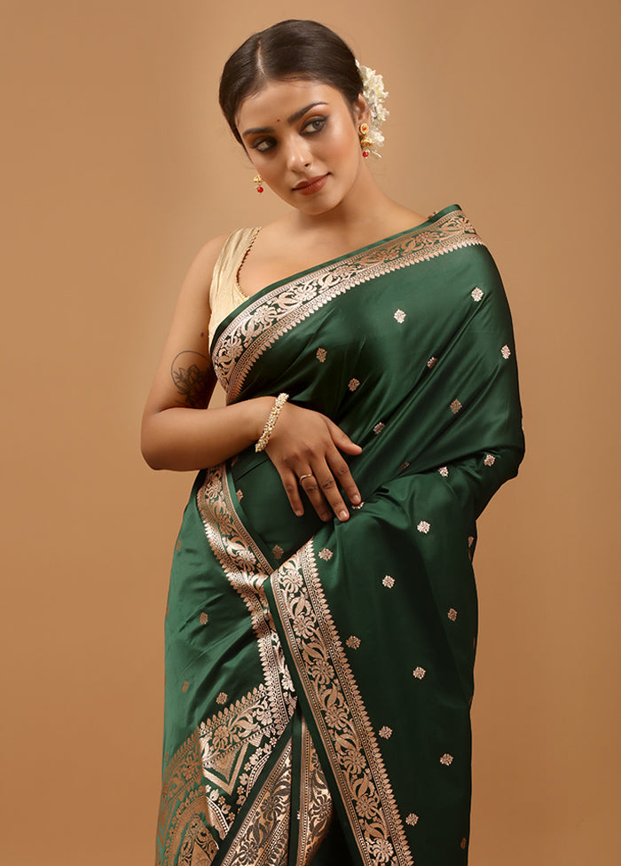 Green Banarasi Silk Saree With Blouse Piece