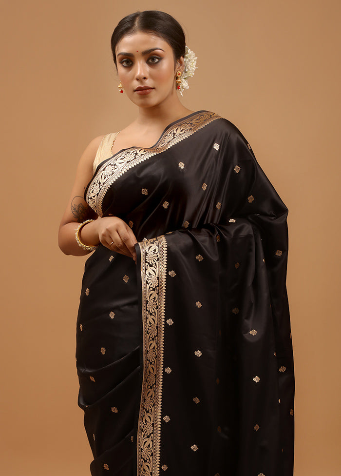 Black Banarasi Silk Saree With Blouse Piece