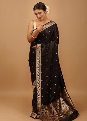 Black Banarasi Silk Saree With Blouse Piece