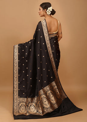 Black Banarasi Silk Saree With Blouse Piece