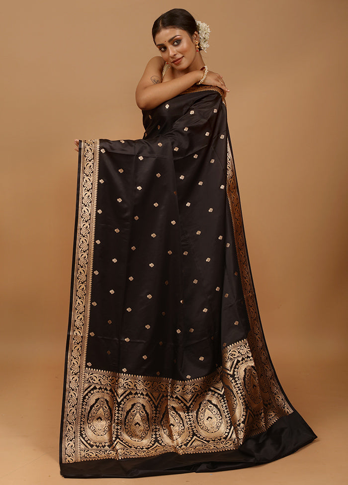 Black Banarasi Silk Saree With Blouse Piece