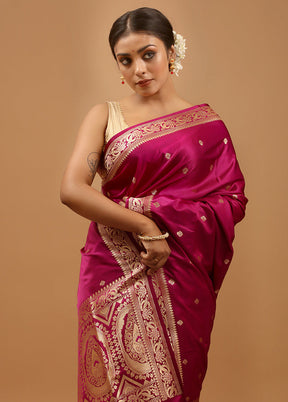 Purple Banarasi Silk Saree With Blouse Piece