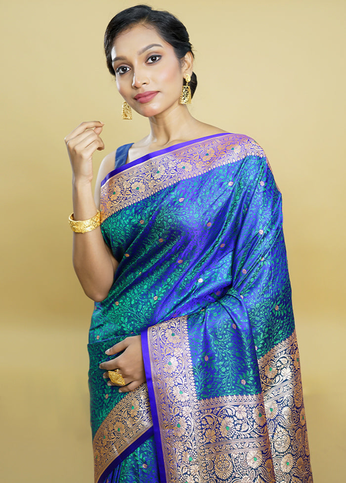 Blue Tanchoi Silk Saree With Blouse Piece