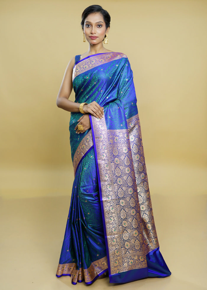 Blue Tanchoi Silk Saree With Blouse Piece