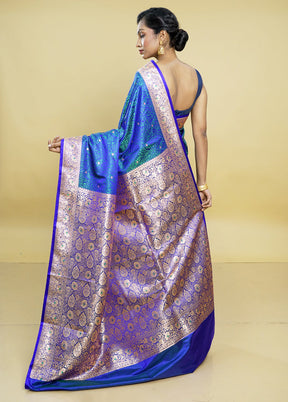 Blue Tanchoi Silk Saree With Blouse Piece