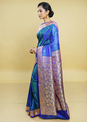 Blue Tanchoi Silk Saree With Blouse Piece