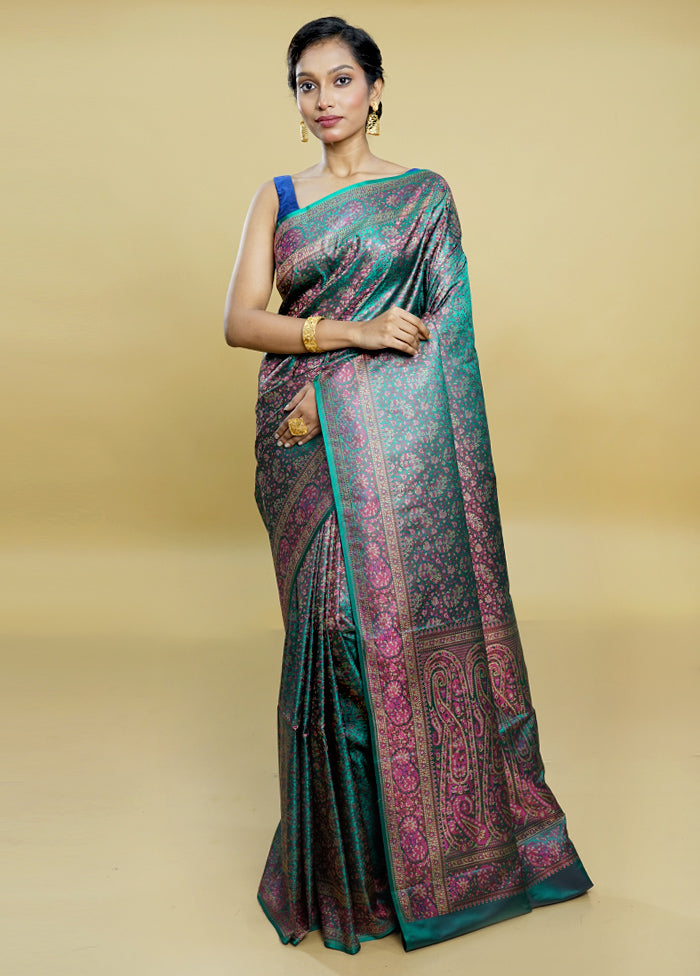 Green Tanchoi Silk Saree With Blouse Piece