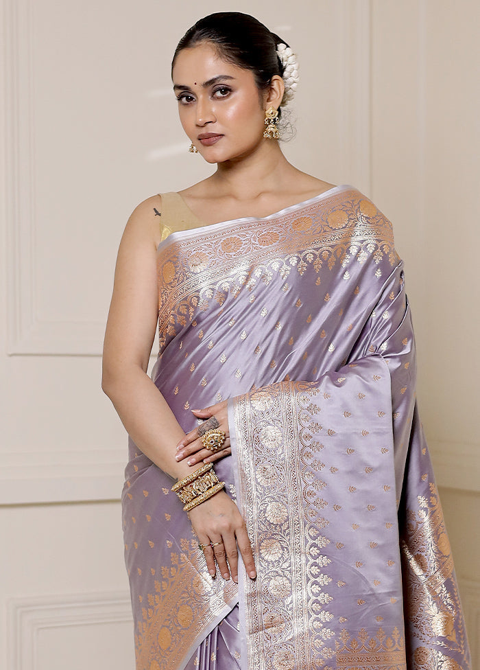 Grey Banarasi Silk Saree With Blouse Piece