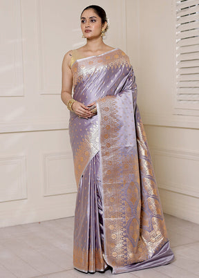 Grey Banarasi Silk Saree With Blouse Piece