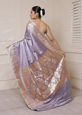 Grey Banarasi Silk Saree With Blouse Piece