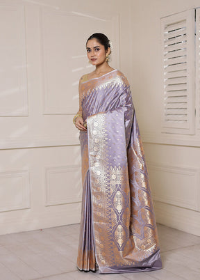 Grey Banarasi Silk Saree With Blouse Piece