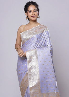 Grey Banarasi Silk Saree With Blouse Piece