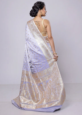 Grey Banarasi Silk Saree With Blouse Piece