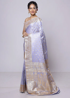 Grey Banarasi Silk Saree With Blouse Piece