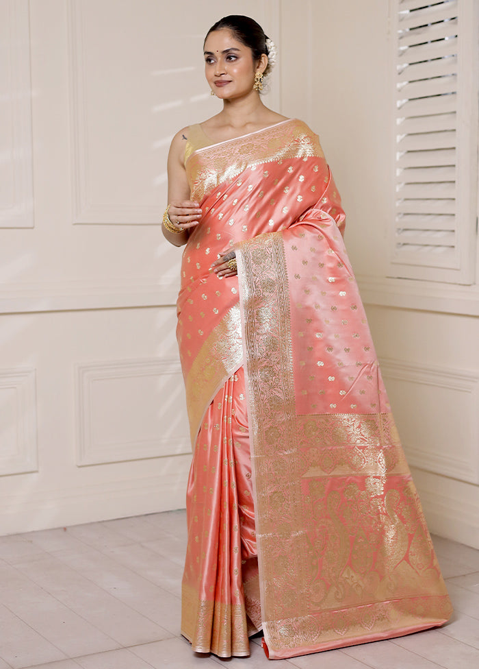 Pink Banarasi Silk Saree With Blouse Piece