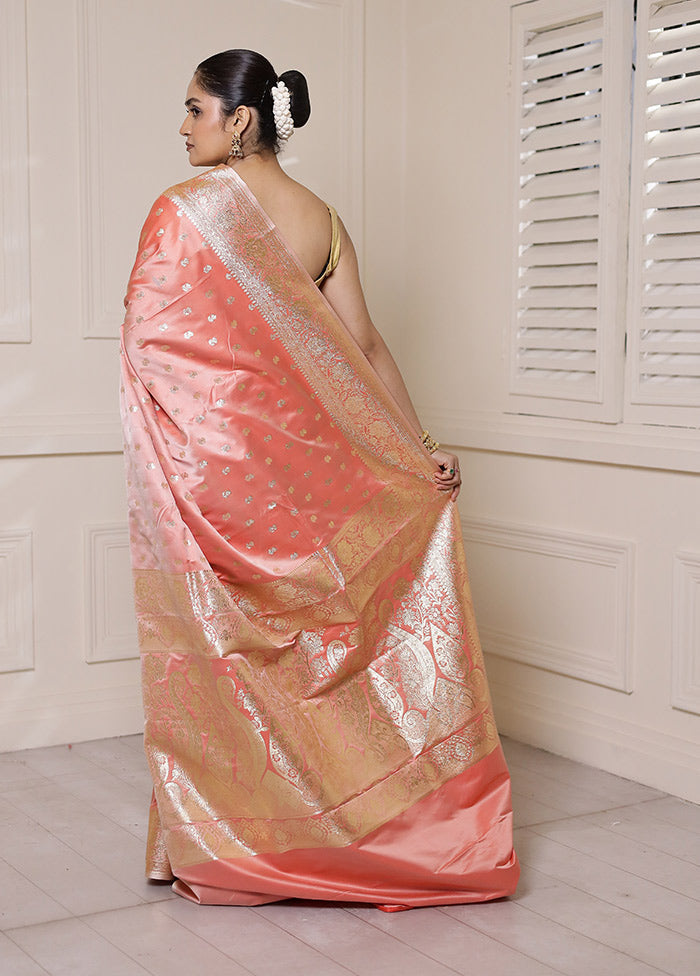 Pink Banarasi Silk Saree With Blouse Piece