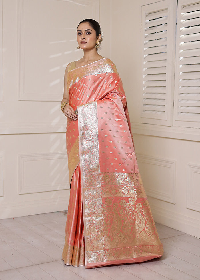 Pink Banarasi Silk Saree With Blouse Piece