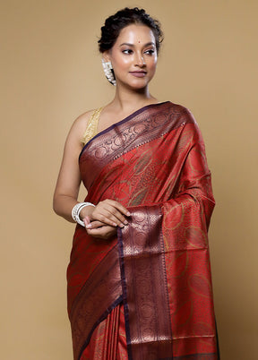 Red Jamewar Silk Saree With Blouse Piece