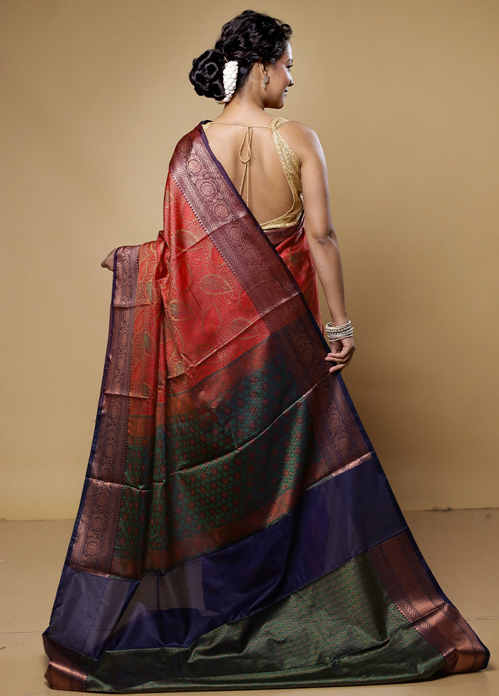 Red Jamewar Silk Saree With Blouse Piece