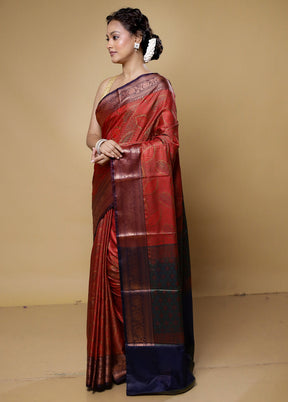 Red Jamewar Silk Saree With Blouse Piece