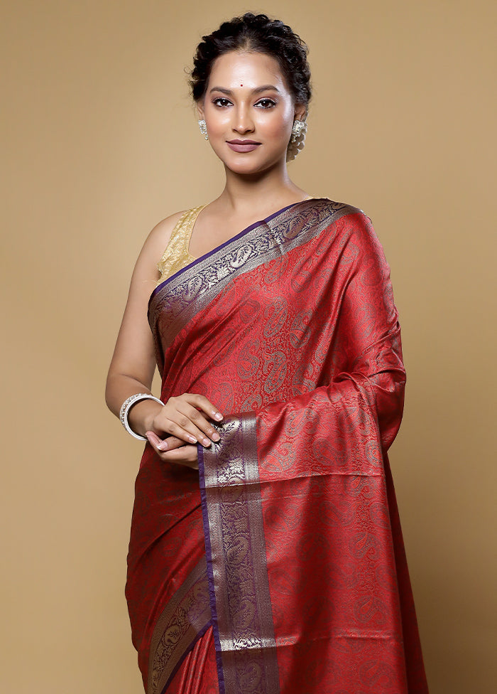 Red Jamewar Silk Saree With Blouse Piece