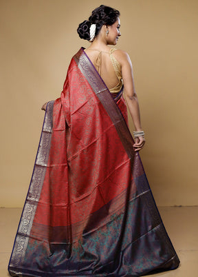 Red Jamewar Silk Saree With Blouse Piece