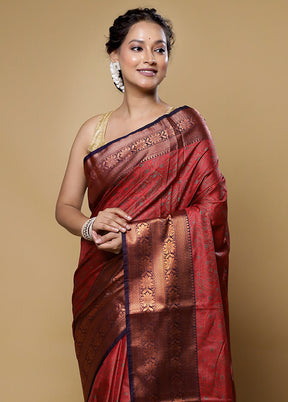 Red Jamewar Silk Saree With Blouse Piece