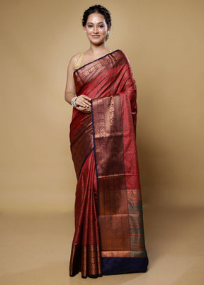 Red Jamewar Silk Saree With Blouse Piece