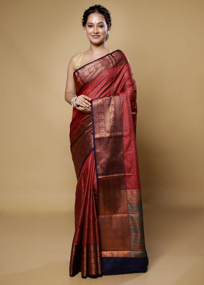 Red Jamewar Silk Saree With Blouse Piece