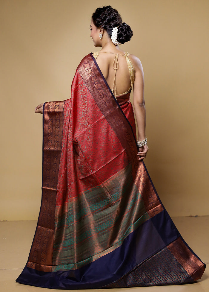 Red Jamewar Silk Saree With Blouse Piece