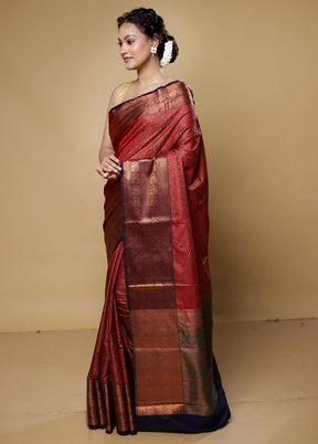 Red Jamewar Silk Saree With Blouse Piece