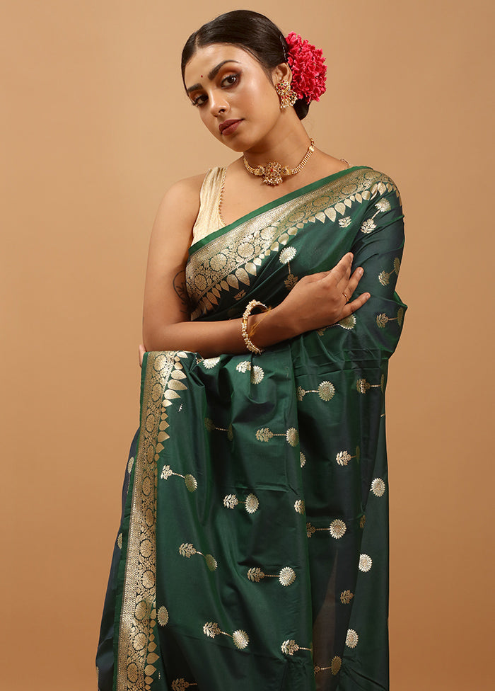 Green Katan Silk Saree With Blouse Piece